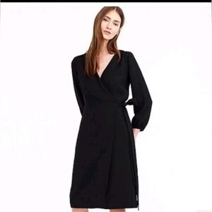 J. Crew Womens Lined 3/4 Blouson Sleeve V-Neck Crepe Wrap Dress Black Size S